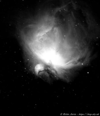 January 2022 – The Great Orion NebulaTaken using a Hydrogen Alpha filter.  Located in the constellation of Orion